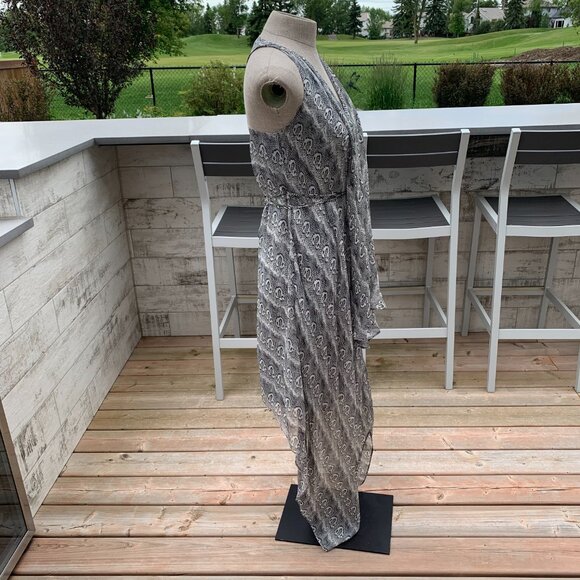 Robert Rodriguez Silk Sheer Snakeskin Print Layered Asymmetric Boho Midi Dress - Picture 6 of 15